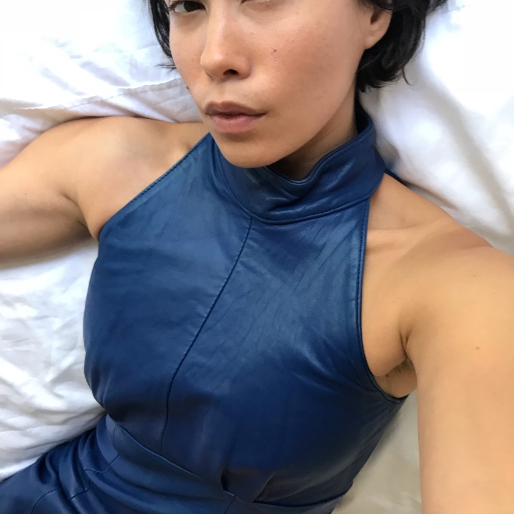 Blue Leather Vintage Halter Dress